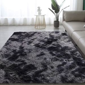 Měkký plošný koberec Ložnice Koberec Shaggy Fluffy Barevné batikované koberce Koberec 120 * 160 cm Tmavě šedý