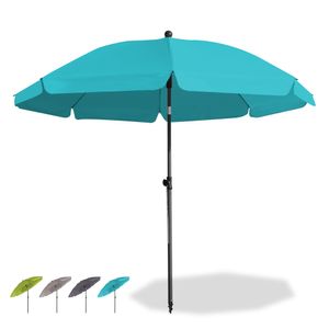 Grandekor Sonnenschirm Strandschirm, Ø 200 cm Gartenschirm Marktschirm, Terrassenschirm mit Bodenhülse & Drehstange & Schutzhülle, Türkis rund UV50+ Schutz Sonnenschutzschirm