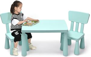3tlg. Kindersitzgruppe mit 1 Tisch & 2 Stühlen, Kindertisch mit 2 Stühle zum Lernen & Essen & Spielen, Sitzgruppe Kindermöbel Set für Kinder Mädchen und Jungen (Grün)