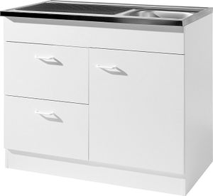 Spülenschrank 100cm mit Auflagespüle und Siphon SALERNO-03 Weiß B/H/T 100x85x50cm