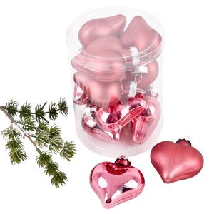 Baumkugel -Herzen- 10er-Set Glas 6cm pink