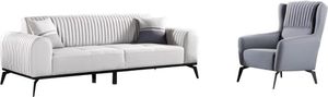 Wohnzimmer-Set 2tlg 3-Sitzer Sofa Sessel Grau Textil 3+1 Garnitur Modern Wohnzimmer-Set 2tlg 3-Sitzer Sofa Sessel Grau Textil 3+1 Garnitur Modern