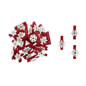 Oblique Unique 27 Mini Wäscheklammern Holz Miniklammern mit Schneeflocken Motiven Deko Klammern für Weihnachten