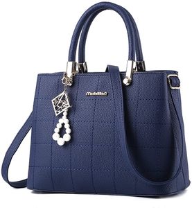 handtaschen damen Schwarz groß Leder Damen Schultertasche Frauen Umhängetasche (Blau)