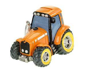 Kremers Schatzkiste große Spardose Traktor orange Deko Sparschwein Figur Bauer Bauernhof
