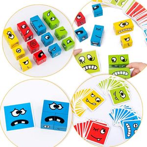 Ausdruck Holzwürfel Puzzle, Bunte Zauberwürfel Baustein Spielzeug Set Emoji Montessori IQ Puzzle Interaktion Spiel, Gesichtsveränderung Denktraining Hölzern Bauwürfel Cube Kinder über 3 Jahre alt