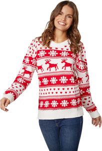 Weihnachtspullover Winterzauber weiß-rot für Frauen - S