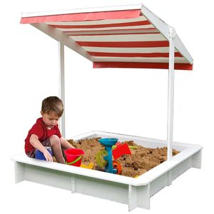 Mucola Sandkasten mit Sonnendach Sandkiste Sandbox Holz Spielhaus Holzsandkasten Weiß Sandkastenabdeckung Sandkastenspielzeug