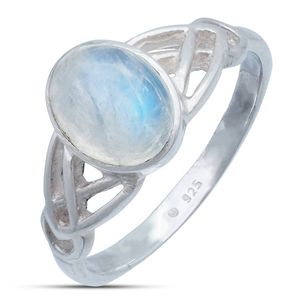 Ring MABELI aus 925er Sterling Silber, Ringgröße:65, Stein:Regenbogen Mondstein