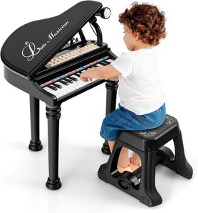 31 Tasten Keyboard Kinder, E-Piano mit Hocker & Mikrofon & 3 Lehrmodi & 4 Rhythmen & Aufnahme, Elektronisches Klavier für Mädchen & Junge ab 3 Jahre (Schwarz)