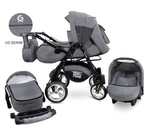 GaGaDumi Urbano Kombikinderwagen Kinderwagen Babyschale 3in1 System Autositz (U5-Denim)
