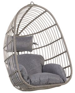 BELIANI Hängesessel Grau Rattan inkl. Kissen Outdoor Indoor Boho Stil