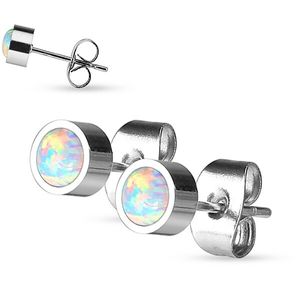 Ohrstecker Ohrringe Edelstahl mit Opal Imitat 5 mm
