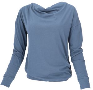 Langarmshirt mit Wasserfallkragen, Yogashirt aus Bio-Baumwolle - Taubenblau, Damen, Baumwolle(Bio), Größe: M
