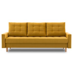 Couch Lena 215x92 mit schlaffunktion und Bettaksen - Klassisch Design - Stoff - Kissen - Auswahl an Farben STOFF: Kronos 01 Honigfarbe