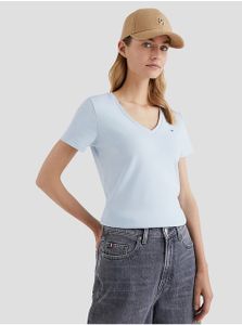 Hellblaues Tommy Hilfiger Basic T-Shirt für Frauen