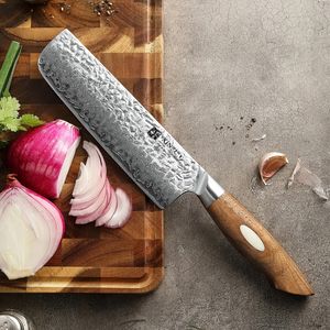 XINZUO Küchenmesser, Nakiri-Messer, Damaststahl, Griff aus Walnussholz, Japanisches Damastmesser, extrem scharf