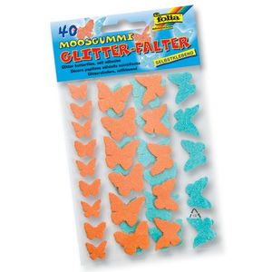 folia 23793 Moosgummi Glitter Sticker Schmetterlinge, 40 Teile, selbstklebend, orange/blau (1 Packung)