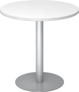 bümö Besprechungstisch, Esstisch klein, Tisch rund 80 cm - kleiner Esstisch weiß, Rundtisch Esstisch 2 Personen mit Holz-Platte, Säule aus Metall in