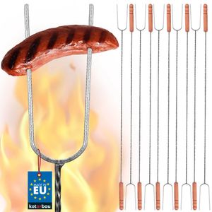 KOTARBAU® 10er Set Grillspieß 100cm extra Langer Spieß mit Zwei Zinken für Lagerfeuer mit Holzgriff