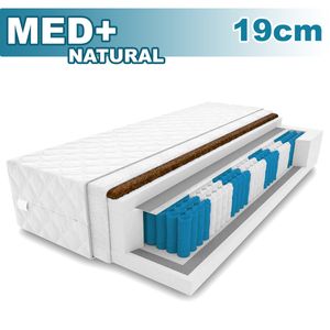 9 zónová matrac MED+ Natural 90x200x19cm s taškovými pružinami | Rolematrac s pratelným poťahom a kokosovou matou I H3 / H4