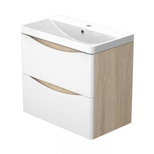 Badezimmer Badmöbel 60 cm Eiche Weiß Smiley - Badezimmermöbel mit Waschtisch Unterschrank