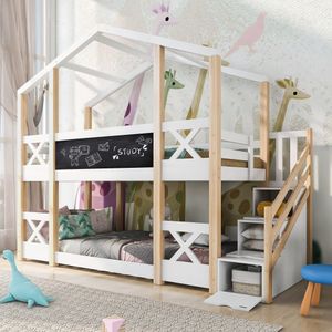 Poschodová posteľ Cot (so schodmi (obsahuje 3 zásuvky), Tree House Loft Bed, s úložným priestorom a ochranou proti vypadnutiu, 90x200cm Poschodová posteľ Cot (so schodmi (obsahuje 3 zásuvky), Tree House Loft Bed, s úložným priestorom a ochranou proti vypadnutiu, 90x200cm