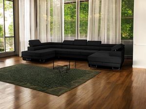 Narożnik z funkcją spania i podstawą do łóżka PASTI XXL U-shape, kanapa, narożnik do salonu, czarny