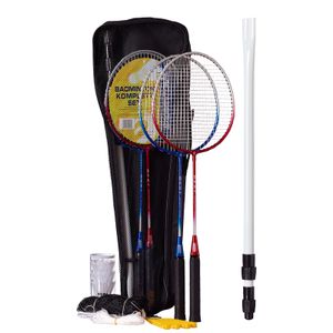 Best Sporting Badminton-Spiel Garnitur - Netz, 4 Schläger blau-silber und rot-silber, 3 Badmintonbälle, Tasche