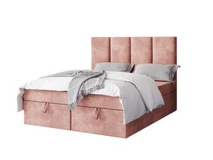 FURMEB24 - MALMO 120 x 200 cm Boxspring posteľ s dvoma zásuvkami - Čalúnená posteľ s dreveným rámom - Manželská posteľ s vysokým čelom - Ružová
