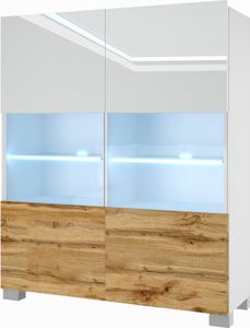 BELINI Kommode Sideboard Wohnzimmer Schlafzimmer Schrank Hochschrank mit LED-Leuchten (Weiß / Wotan Eiche)
