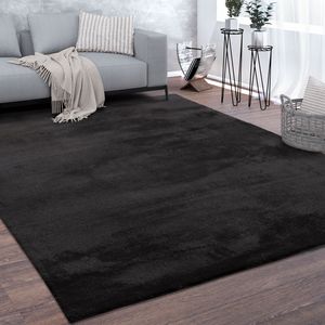 Waschbarer Teppich Wohnzimmer Kurzflor Einfarbiger Moderner Stil Weich Schwarz, Grösse:240x340 cm