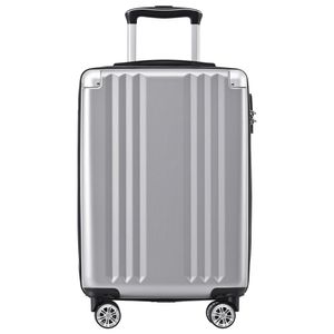 Hartschalen-Koffer, Rollkoffer, Reisekoffer, Handgepäck 4 Rollen, ABS-Material, TSA Zollschloss, 56.5*37.5*22.5, Silbergrau