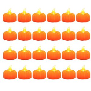 24 Stück Kürbis Teelichter, LED-Halloween Teelicht flackernde mini Orange Pumpkin Kerzen Deko für Halloweenfest Weihnachten Party Outdoor