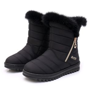 Damen Plüsch Gefütterte Schneestiefeletten Winter Warme Wasserdichte Flache Schuhe Mit ,Farbe: Schwarz,Größe:38
