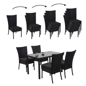 Poly-Rattan Garnitur HWC-G19, Sitzgruppe Balkon-/Lounge-Set, 4xStuhl+Tisch, 120x75cm  schwarz, Kissen dunkelgrau