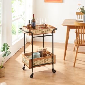 Servierwagen 'Tervola' mit 2 Körben Bambus Metall 81 x 61 x 39 cm in Rattanoptik