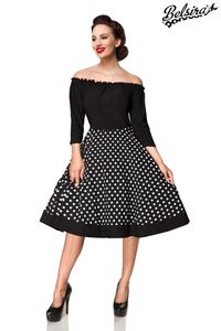 Belsira Damen Vintage Kleid Retro 50s 60s Rockabilly schulterfreies Swing-Kleid Sommerkleid Partykleid, Größe:4XL, Farbe:Schwarz