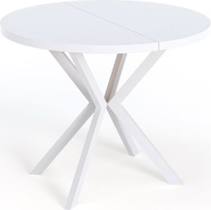 Runder Ausziehbarer Esstisch für 6-8 Personen - Loft Style Tisch mit Weiße Metallbeinen - 100 bis 180 cm - Industrieller Quadratischer Tisch für Wohnzimmer - Spacesaver - Weiß - 100 cm