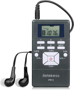 Retekess PR13 FM Taschenradio, Beweglicher FM-Empfänger, Radio Digitaluhr mit Headset Stereo, Verwendet 2 AAA-Batterien, Clip, für Meetings, Führungen, Simultane Interpretation