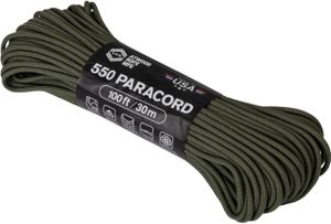 ARM ATWOOD ROPE MFG Padáková šnúra Paracord 550 30 metrov olivová s nosnosťou do 250 kg. Zelená