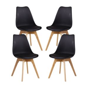 Ensemble de 4 chaises de salle à manger Lorenzo avec siège en similicuir élégant et pieds en bois massif - Noir