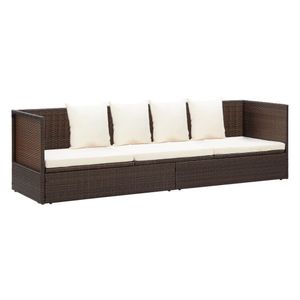 vidaXL Garten-Sofabett mit Kissen Poly Rattan Braun