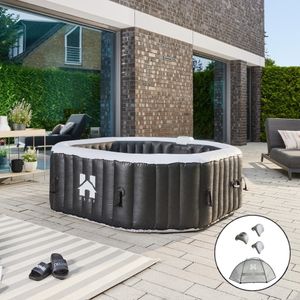 HOME DELUXE - Outdoor Whirlpool - Drop + Kissen, Getränkehalter und Sonnendach - Farbe: Schwarz, ⌀ 185 cm, 130 Luftdüsen - inkl. Abdeckung, Reparaturset, Filterset I Außen Whirlpool Spa für 6 Personen