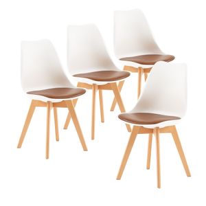 IPOTIUS 4er Set Esszimmerstühle mit Massivholz Buche Bein, Skandinavisch Design Gepolsterter Küchenstühle Stuhl Küche Holz, Weiß & Rauchrosa