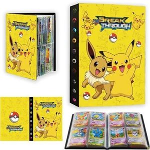 Sammelalbum Sammelheft für Pokemon Karten, 4 Taschen 30 Seiten 240 Karten Kapazität, Pikachu Evoli gelb