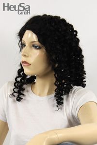 Schwarze Perücke Echthaar lang lockig Frauenperücke echtes Haar 40 cm handgeknüpft