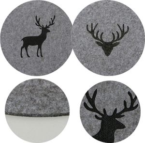 LS-LebenStil 2x Filz Tischset Platzset Hirsch Grau 38cm Rund Platzdeckchen Platzmatte