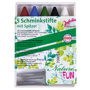 Jofrika 777218 Nature for Fun 5 Schminkstifte + 1 Spitzer Nature for Fun, mehrfarbig, 6-teilig (1 Set)