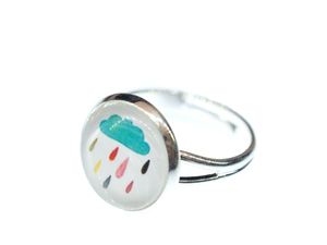 Bunte Regenwolke Ring Cabochon Miniblings Regen Wetter Gewitter Regenbogen bunt